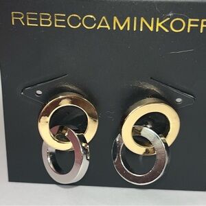 Rebecca Minkoff Two Toned Interconnected Circle Dangle Post Earrings New w/‎ Tag